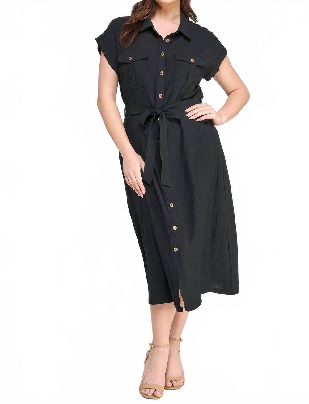 NEW CC WHOLESALE front tied buttoned short sleeve dress in black